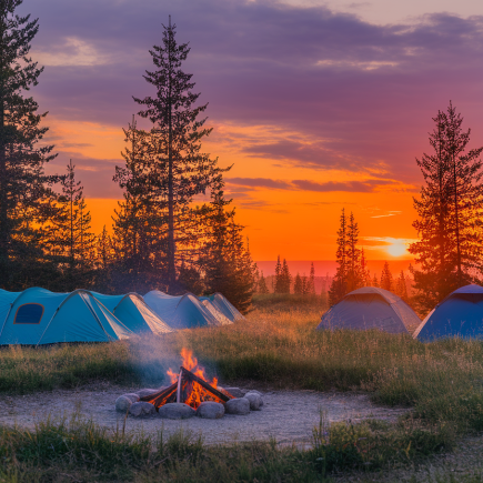 camping-tentes-feu-coucher-soleil